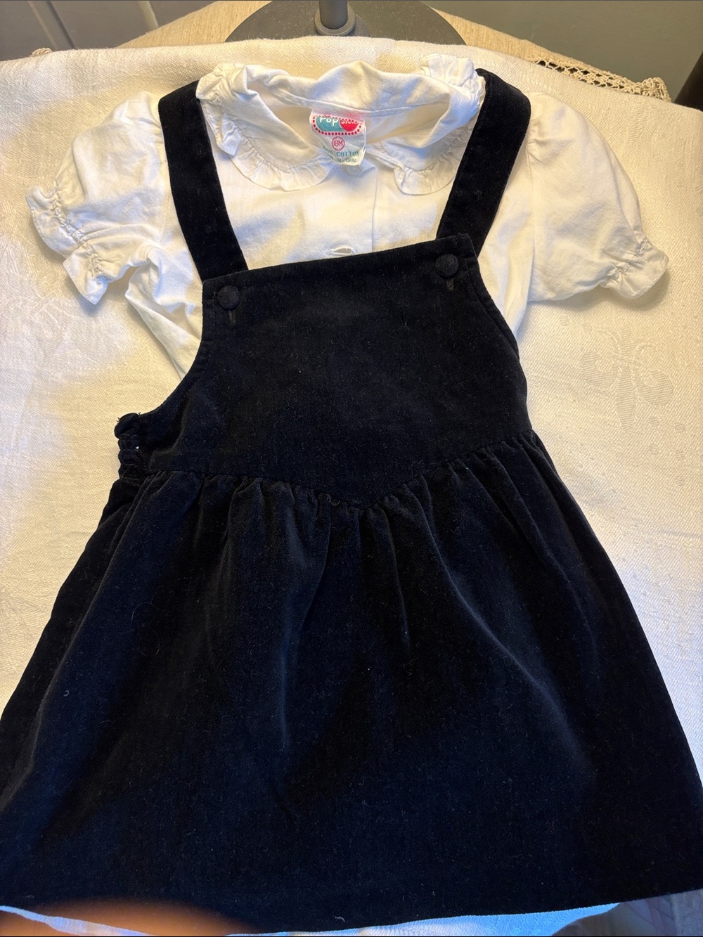 Vintage Black Velvet Jumper & White cotton ruffled blouse